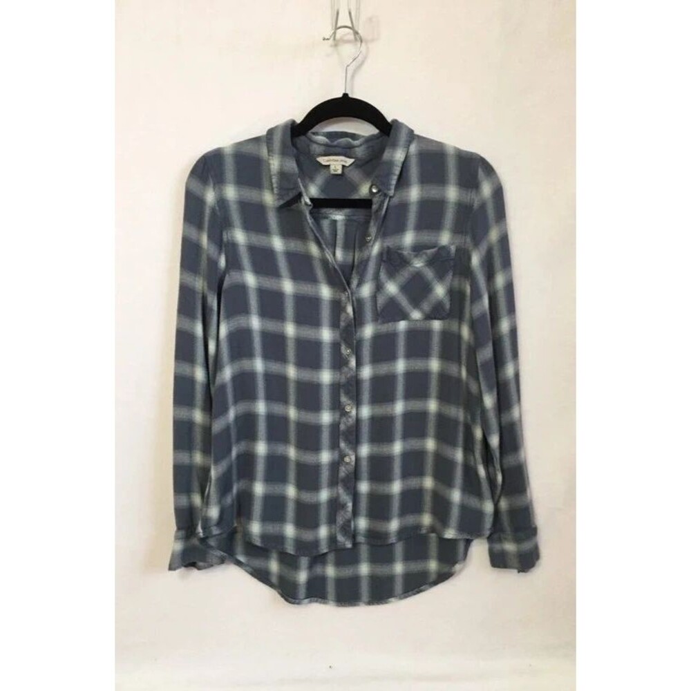 Calvin Klein Blue White Flannel Button Down Shirt, Women’s Large